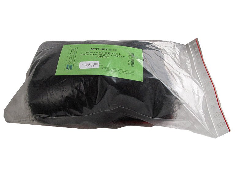 ecotone hair net h-3 red japonesa para anillamiento de paseriformes y quirpteros de 4 bolsas y 3 m de largo, 4 metros de altura, malla 14 mm, hilo nylon hair negro