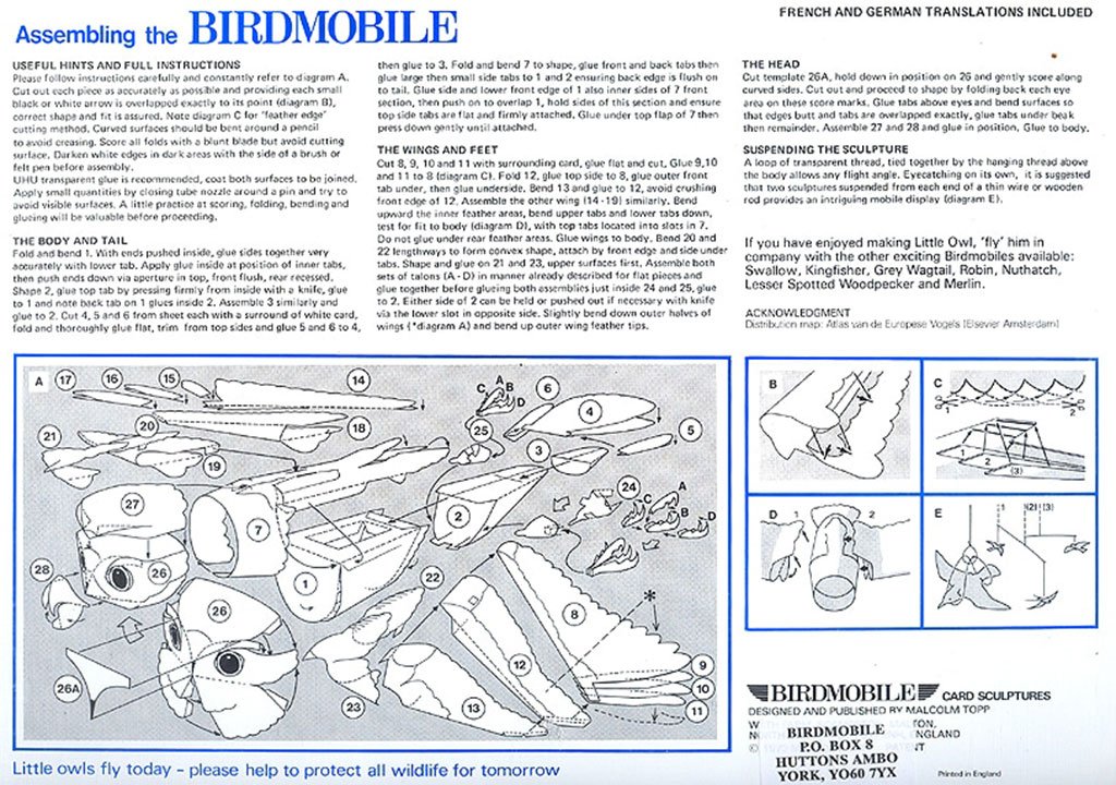 recortable birdmobile de mochuelo