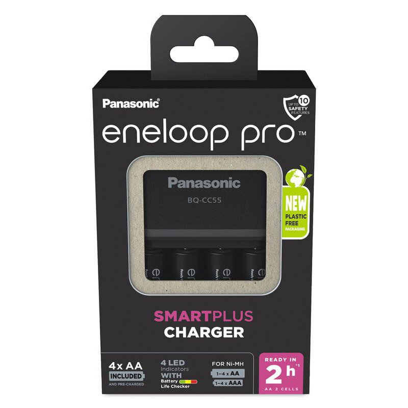 pack eneloop cargador bq-cc55e y 4 bateras eneloop pro aa (2500mah)