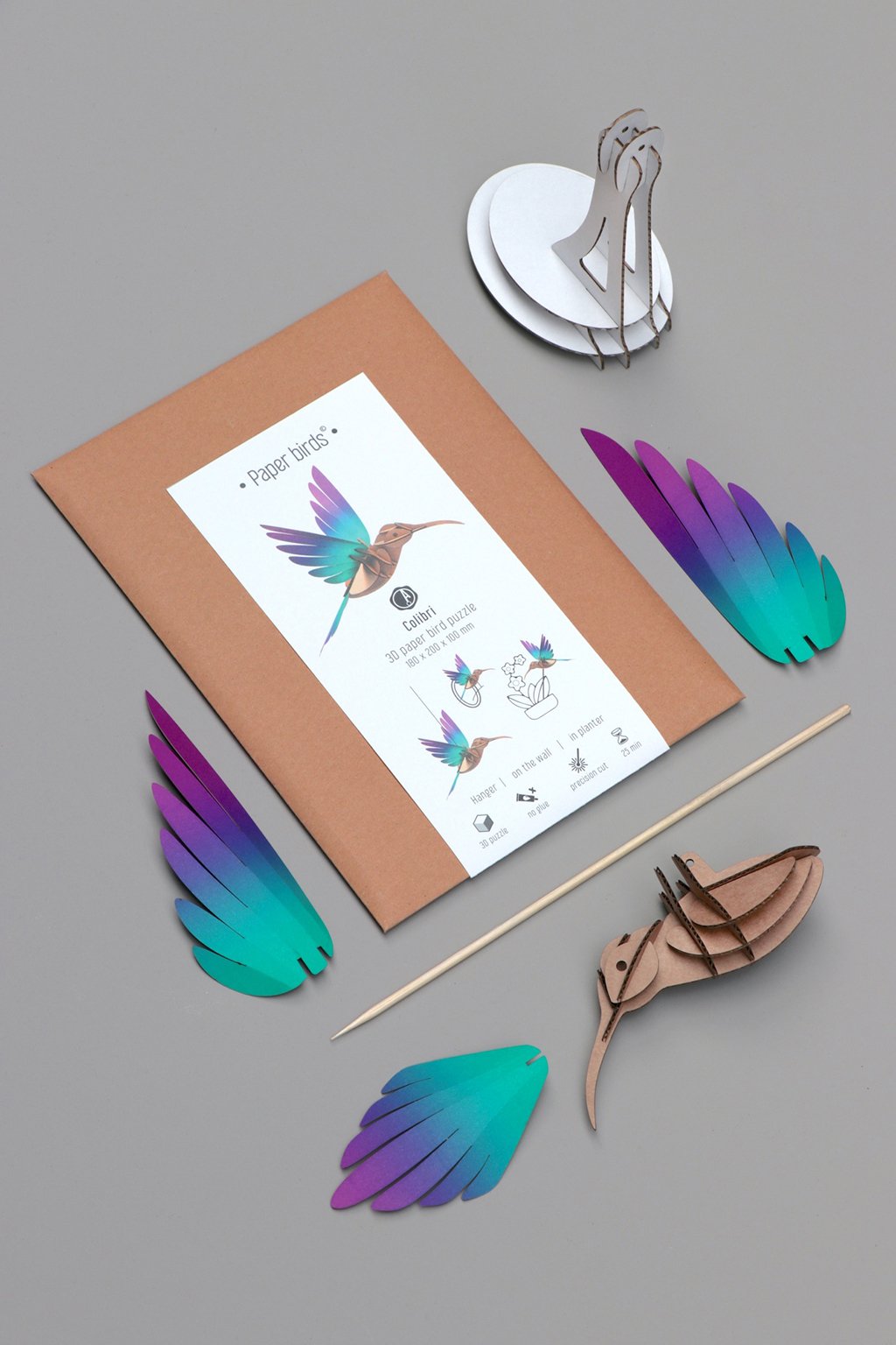rompecabezas 3d birds - colibri green/purple