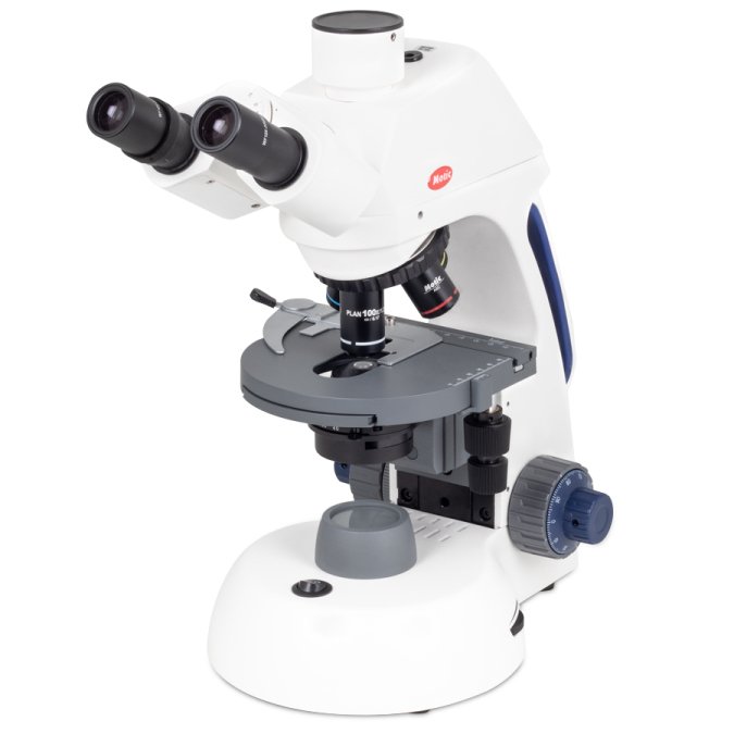 motic silver253 microscopio trinocular con portaobjetivos quntuple con objetivo 100x de immersin.