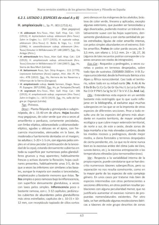 nueva revisin sinttica de los gneros hieracium y pilosella en espaa
