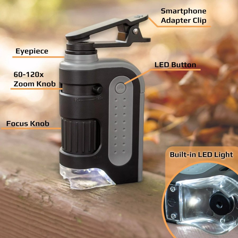 carson kit microscopio de bolsillo microbrite pro 60-120x + adaptador digiscoping
