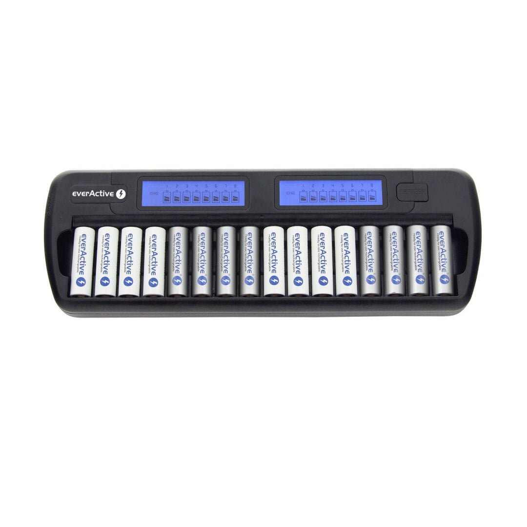 cargador everactive nc1600 para 16 bateras aa o aaa tipo ni-mh o ni-cd