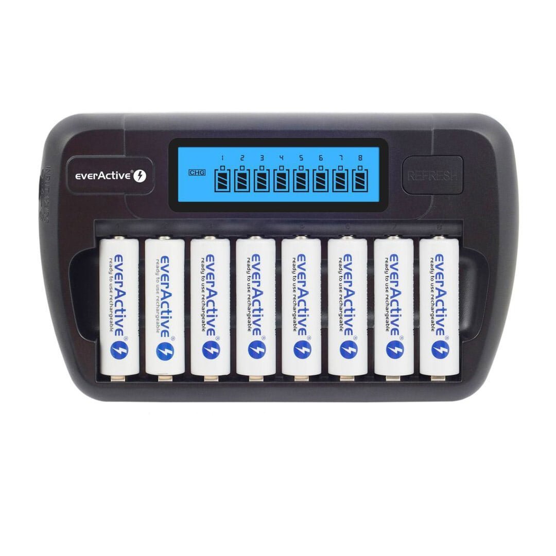 cargador everactive nc800 para 8 bateras aa o aaa tipo ni-mh o ni-cd