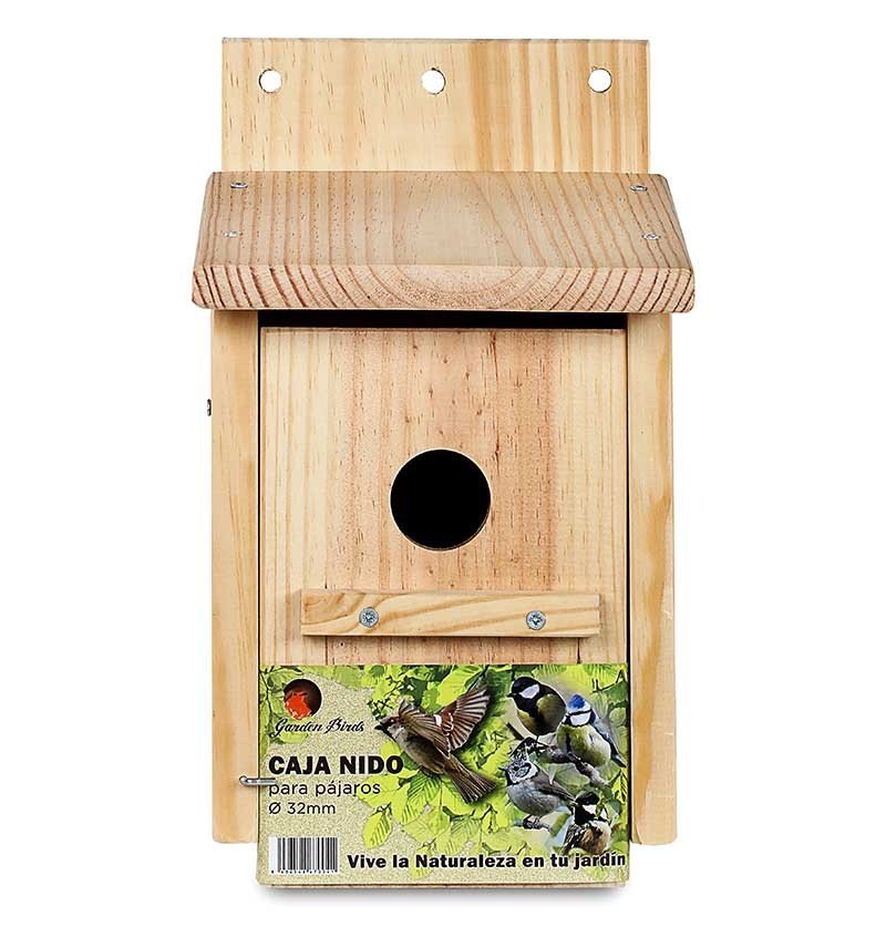 caja nido de madera para pjaros pareada 32mm