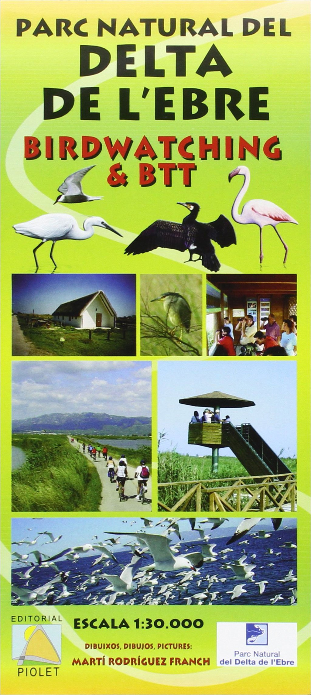 mapa piolet 1:30.000. parc natural del delta de l'ebre. birdwatching and btt