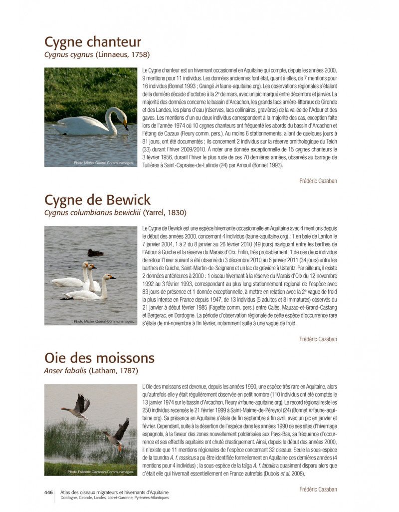 atlas des oiseaux migrateurs et hivernants d'aquitaine