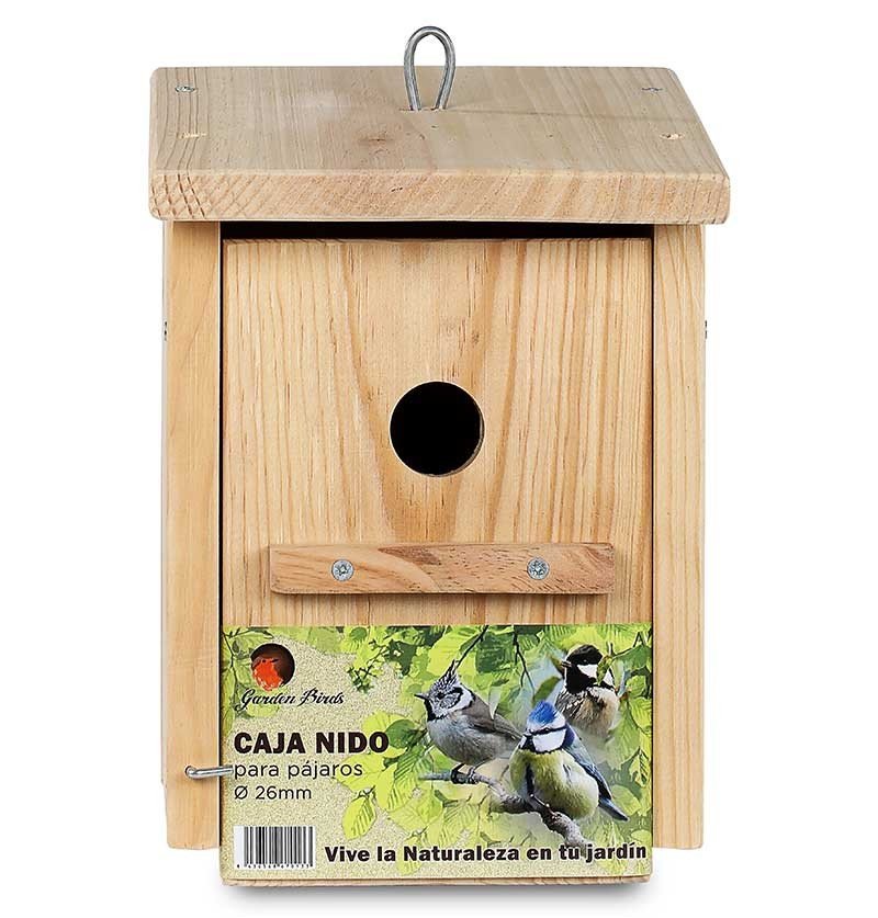 caja nido de madera para pjaros para colgar 26mm